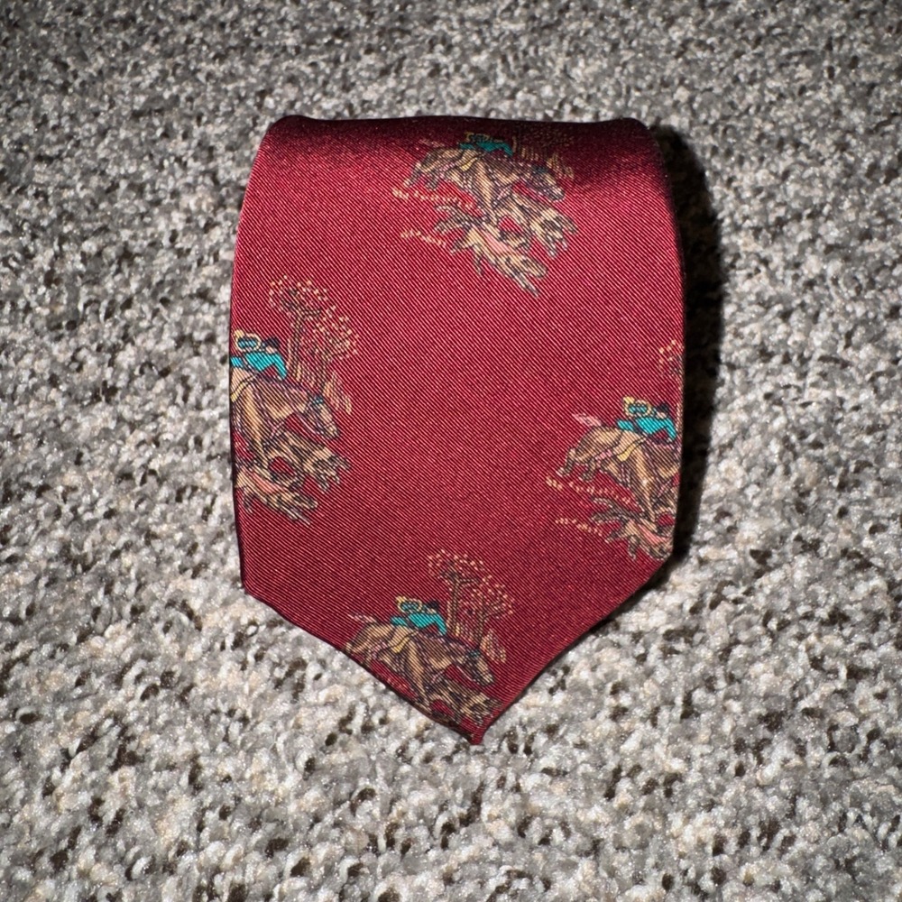 Robert Talbott Norton Ditto Silk Wool Tie Burgundy Equestrian Horse Vintage